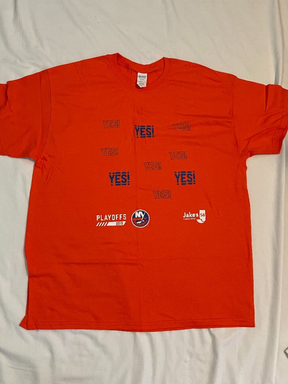 New York Islanders T Shirt Mens XL Yes Yes Yes Graphic Orange